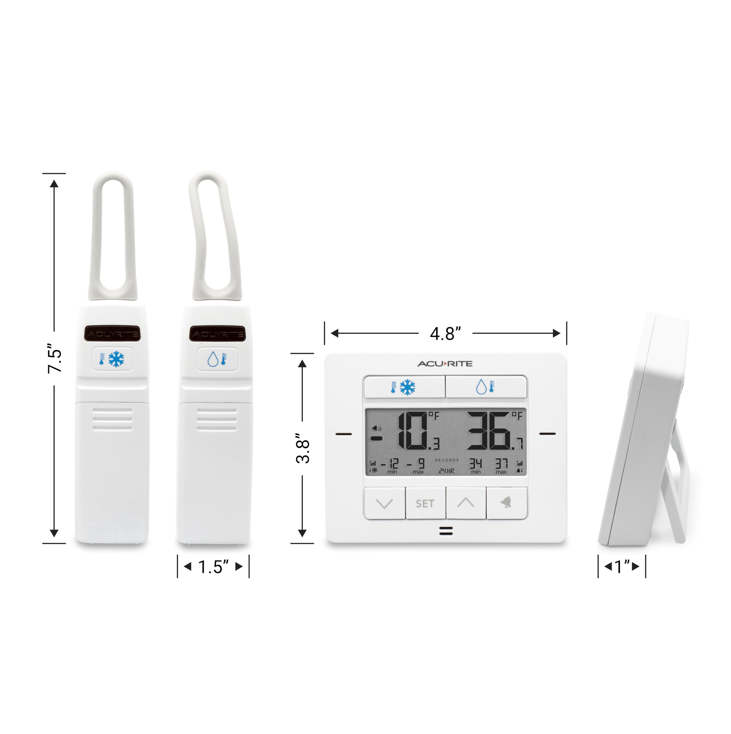 AcuRite Matte White Digital Wireless Fridge and Freezer Thermometer for Home and Restaurants with Alarm and High/Low Temperature Records (00523M)