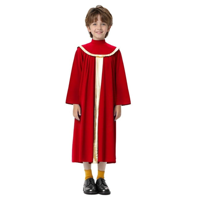 Moggemol Kids Church Choir Robe Boys Girls Graduation Gown Long Sleeve Judge Baptism Robe Praise Red 14