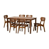 Baxton Studio Walnut Brown Finished Wood and Woven Rattan 7-Piece Dining Set