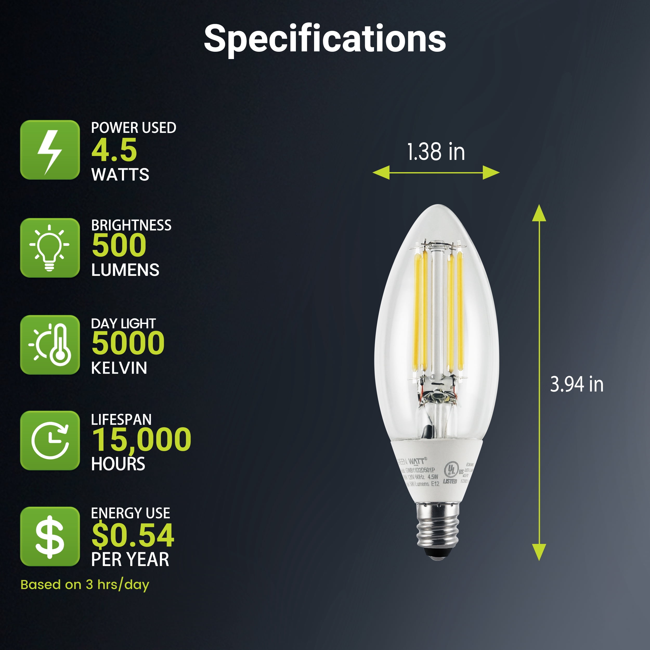 Green Watt Dusk-to-dawn 60 -Watt EQ B11 Soft white Candelabra screw base E12 Dimmable LED Decorative Light Bulb (6-Pack)