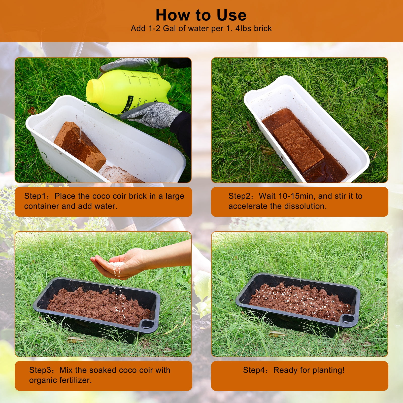 Homneer 10 pack Premium Coco Coir Bricks, Organic Coconut Fiber Substrate with Low pH & EC for Indoor & Outdoor Gardening and Potting Mix