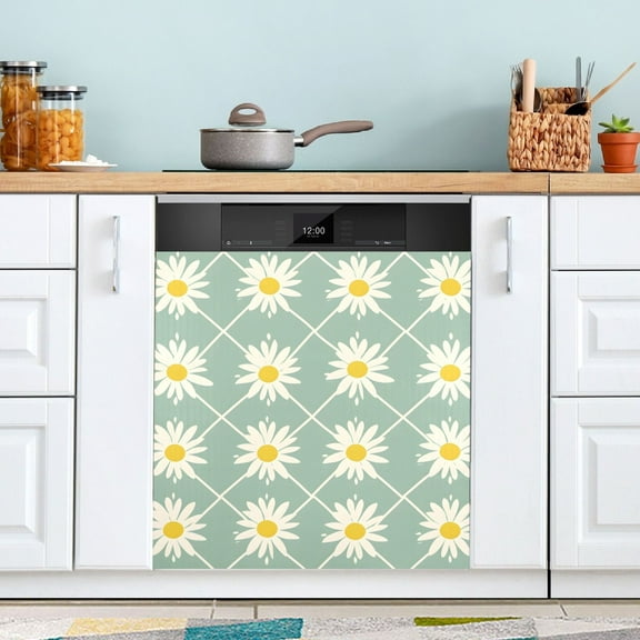 Daisy Flowers on Striped Dishwasher Magnet Cover Magnetic Fridge Door Cover Home Kitchen Decor 23"x 26"