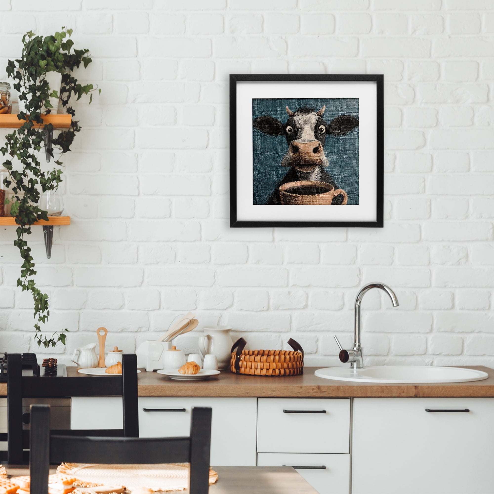 Stupell Industries Grumpy Cow & Coffee Black Framed Print Under Glass, design by The Wands Want