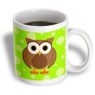 Bright Ceramic - 3dRose Cute Brown Owl on Bright Green Background, Ceramic Mug, 11-ounce