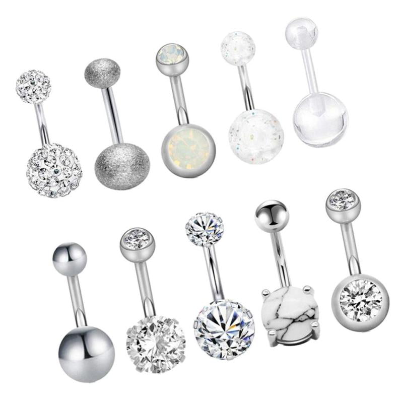MagiDeal 9 Pieces Stainless Steel Stud Earrings Round Ball Barbell Helix Nipple Eyebrow Body Jewelry 16g