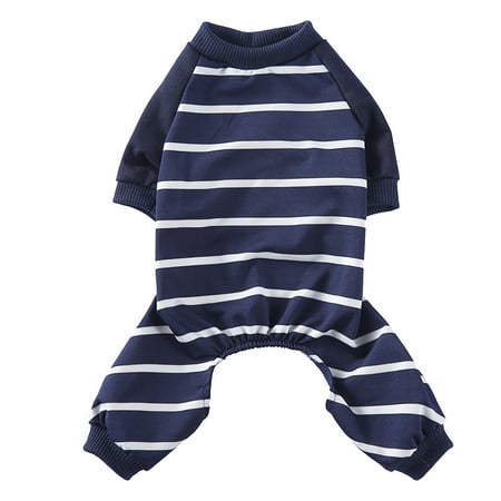 Pet Clothes Warm Pajamas With Sleeves Soft And Comfortable Colorblocking Designs For 29 cm Blue