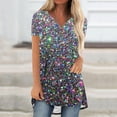 thumbnail image 1 of Jienlioq Hauts Uniques pour Femmes Mode Décontractée Imprimé Court devant et Long derrière Manches Courtes Raglan Col en V, 1 of 5