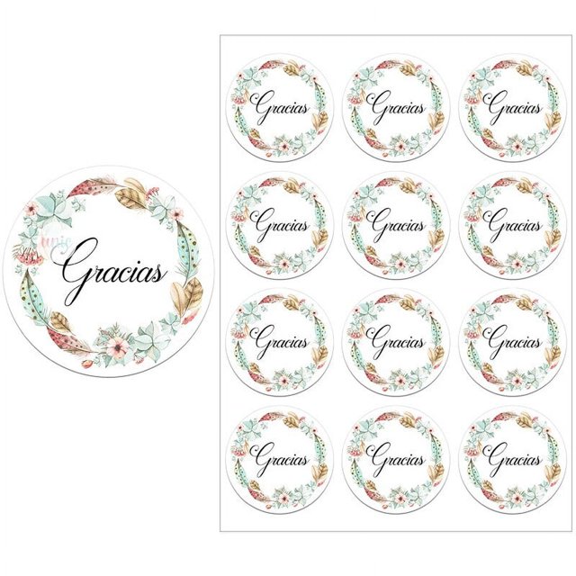 Pegatina de marco Floral de agradecimiento en Español, etiqueta de sello autoadhesiva, decoración de fiesta, Navidad, boda, Acción de Gracias