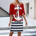 thumbnail image 2 of Nautical Red White Stripes And Blue Anchors on Red Background Women's Off The Shoulder Ruffles Summer Wedding Guest Loose Casual Party Beach Dress, 2 of 9