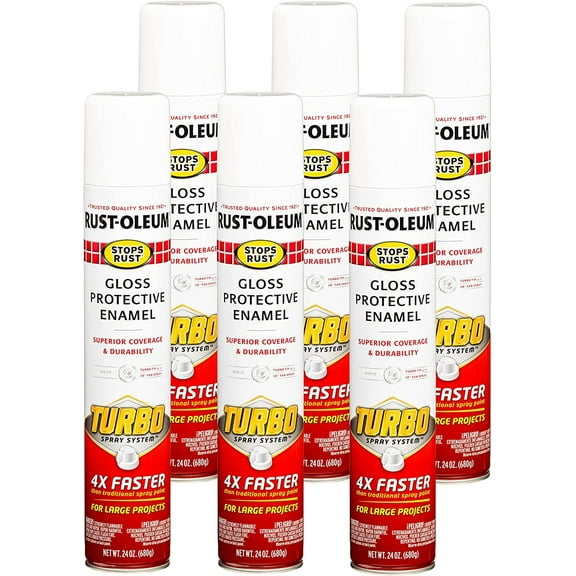 Rust-Oleum 334133 Stops Rust Turbo Gloss White 24 oz Spray Paint, 6 Pieces
