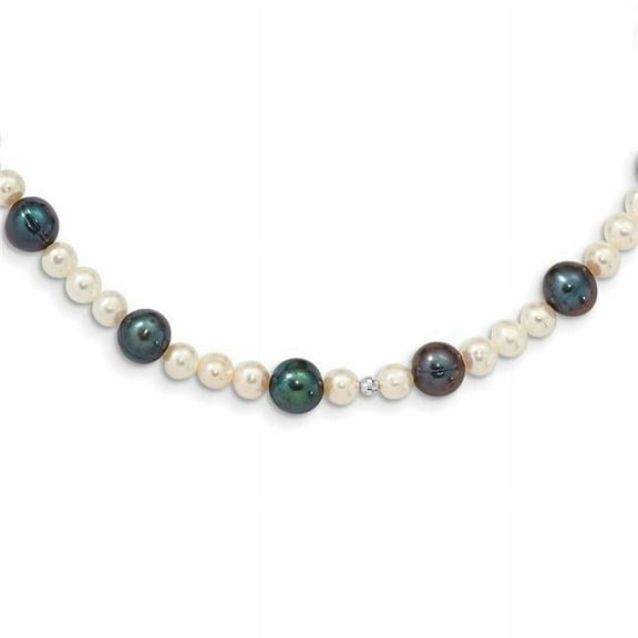 Primal Gold 14 Karat White Gold White and Peacock Semi-round Freshwater Cultured Mirror Bead Necklace