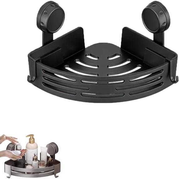 Triangle Suction Cup Shower Caddy Set – No-Drill Corner Shower Shelves with Towel Bar and Hooks, Strong Hold Bathroom Organizer