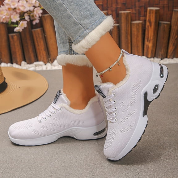 Uobin Women Winter Lace-Up Sneakers Warm Lined Thick Sole Casual Sports Shoes Fall Daily Wear