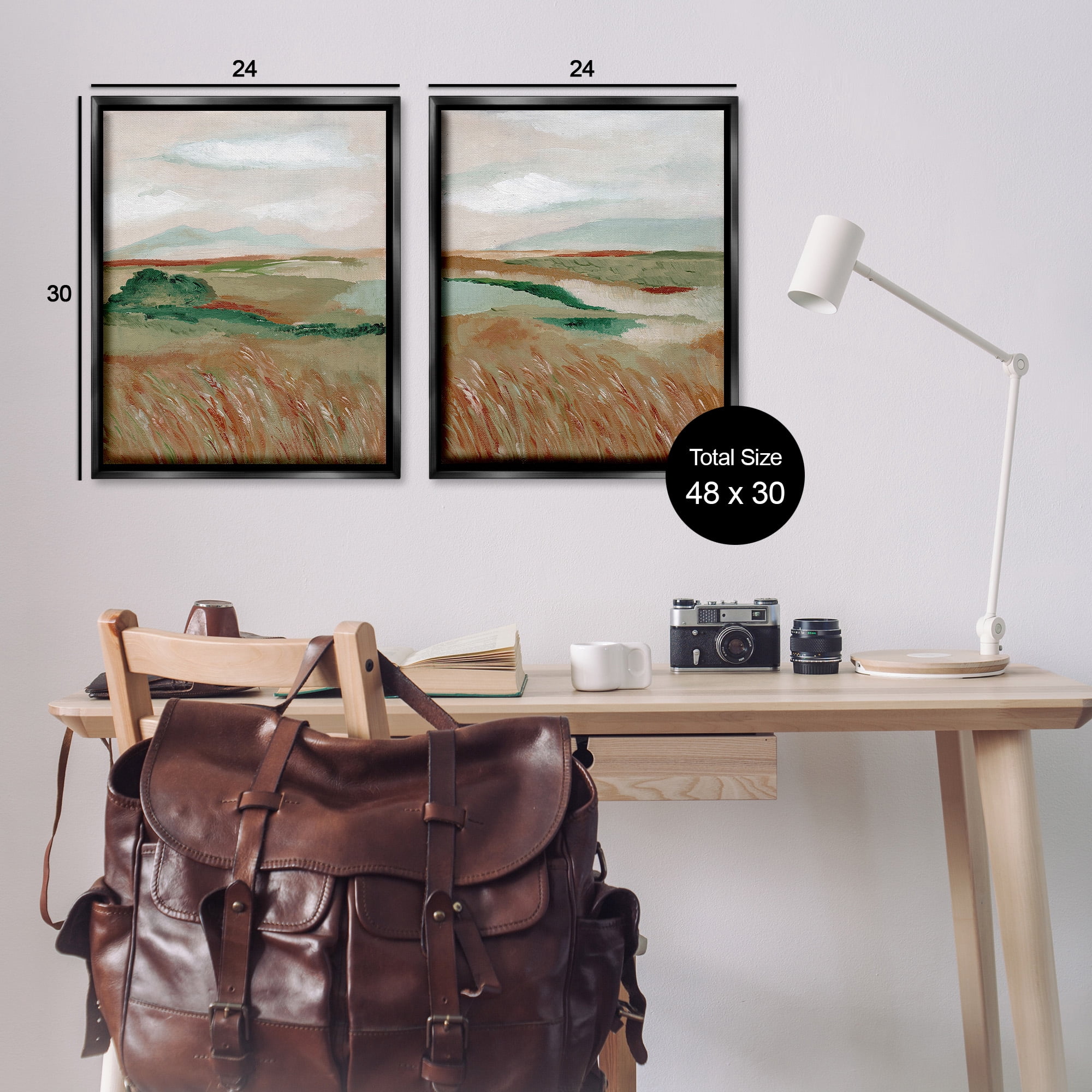 Stupell Industries Windblown Reeds Landscape Landscape Painting Black Floater Framed Canvas Art Print Wall Art, 25 x 31, Set of 2