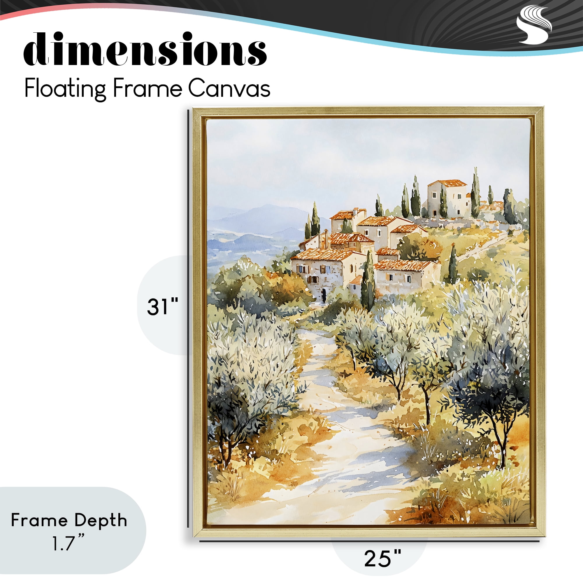 Stupell Industries Tuscan Hilltop Village View Gold Framed Floater Canvas Wall Art, design by LSR Design Studio