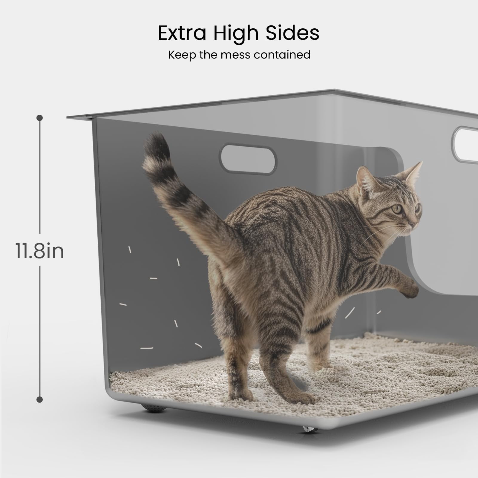 Stainless Steel Litter Box 11.8'' High Sides  Xl Metal Cat With Curved Low Entry Pan For Big & Multiple Cats Pet Toliet Handy Wheels Easy Moving