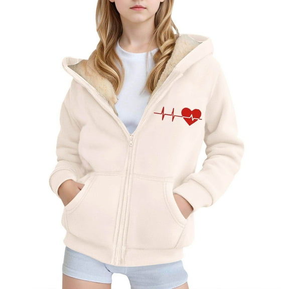 XEGLSBU Girls Winter Coat Size 12 Black Girls Zip up Hooded Jacket with Print Cute Casual Winter Warm Pullover Pockets Outerwear for Kids Youth Boys Winter Coat Size 8-10 Black Size 12-13 Years