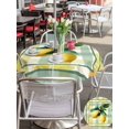 thumbnail image 5 of Outdoor Tablecloth with Umbrella Hole for Patio/Picnic/Party/Camping, Lemon Waterproof Table Cloth Round Cover Washable, Botanical Fruit Leaves Bow Yellow Green Striped (Dia 54"), 5 of 9