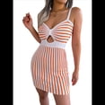 thumbnail image 2 of Vestido Mini Ajustado Informal de Punto con Tirantes, Cintura Alta y Rayas Contrastantes para Mujer. Color Naranja L, 2 of 10