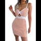 thumbnail image 2 of Vestido Mini Ajustado Informal de Punto con Tirantes, Cintura Alta y Rayas Contrastantes para Mujer. Color Naranja M, 2 of 10