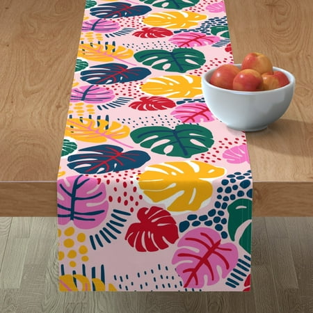 

Cotton Sateen Table Runner 90 - Bohemian Paradise Monstera Pink Leaves Palm Colourful Bright Plants Tropical Boho Rainforest Nursery Print Custom Table Linens by Spoonflower