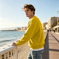 thumbnail image 4 of Men's Crew Neck Long Sleeve Solid Sweatshirt Lightweight Casual Pullover Comfortable Basic Top for Fall Winter Everyday Wear and Weekend Outings Yellow M, 4 of 7