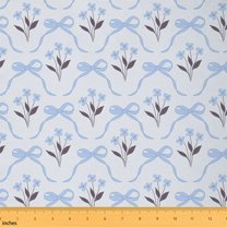 Homewish Vintage Garden Flower Fabric by the Yard 2 Yards for Adult, Blue Ribbon Bowknot Sewing Fabric, Rustic Plant Fabric for Sewing, Breathable Home Decor