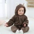 thumbnail image 3 of Adarl Winter Warm Newborn Baby Boy Girl Fleece Jumpsuit Hooded Romper Coat Outwear Dark Brown 6-9 Months, 3 of 11