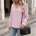 thumbnail image 4 of CHGBMOK Long Sleeve Shirts for Women Casual Lace V Neck Dressy Tops Fall Trendy Blouses Hollow Floral T Shirts, 4 of 6