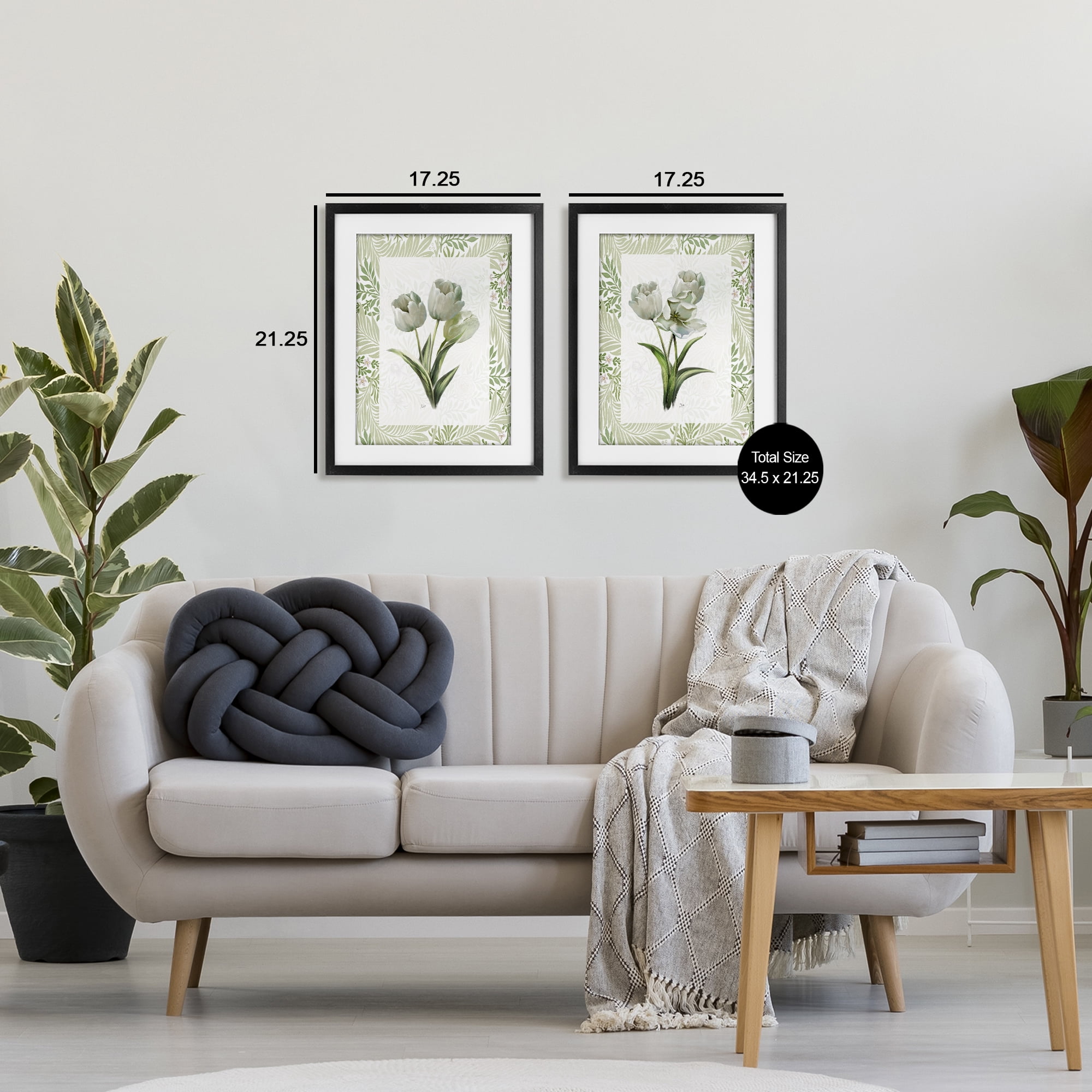 Stupell Industries Soft Green Tulip Trios 2 Piece Black Framed Print Under Glass Set, design by Nan