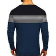 thumbnail image 4 of Mens Fashion Casual Sports Striped Stitching Digital Printing Round Neck T Shirt Long Sleeve Top Polyester,Spandex Navy XL, 4 of 5