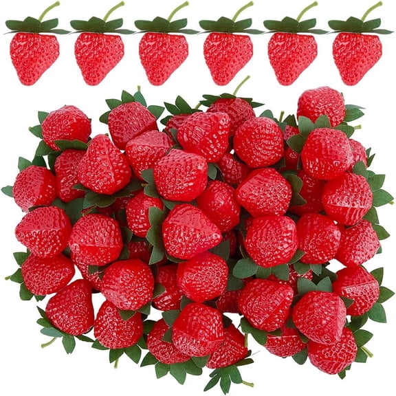 50Pcs Artificial Strawberry Mini Strawberries Plastic Red Lifelike Simulation Fruit Realistic Food Ornaments for Home Kitchen