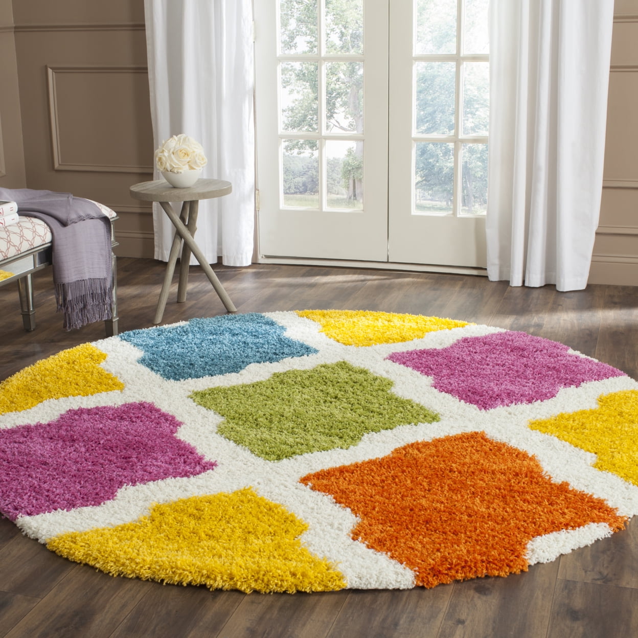 SAFAVIEH Jaycob Geometric Kids Shag Runner Rug, Ivory/Multi, 2'3" x 9'
