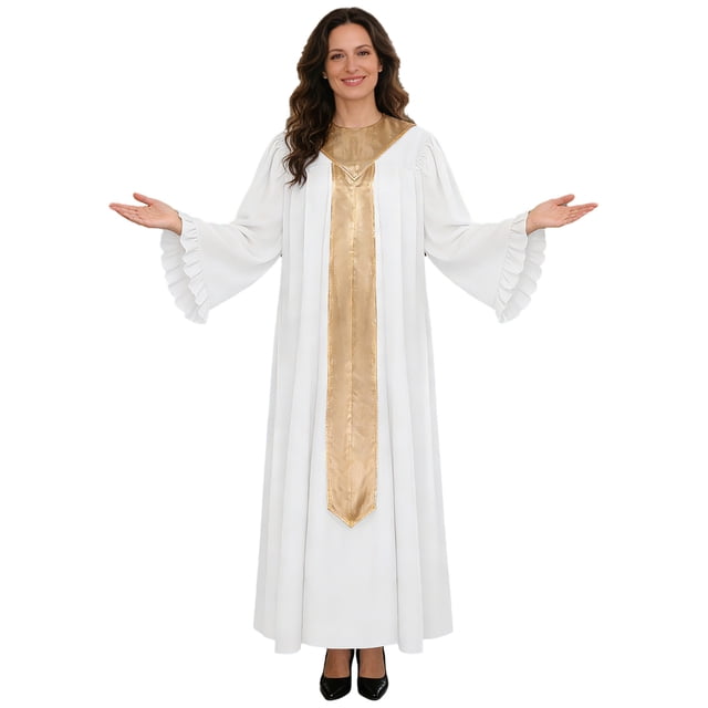 RUNQHUI Women’s Choir Robe Roman Cassock Flared Long Sleeves Pulpit Robe and Pastor White S