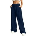 thumbnail image 2 of GIPQJK Palazzo Pants for Women Elastic High Waist Lounge Flowy Work Trousers Tie Knot Cropped Summer Beach Pants with Pockets,Navy S, 2 of 6