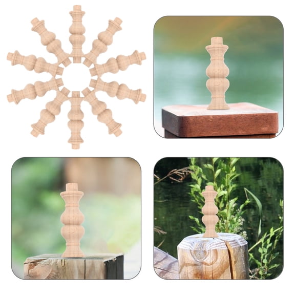 HIAKDOFT 10Pcs Wood Spindles Khaki Round Treated Wood Baluster for Indoor Stairs and Furniture Crafts