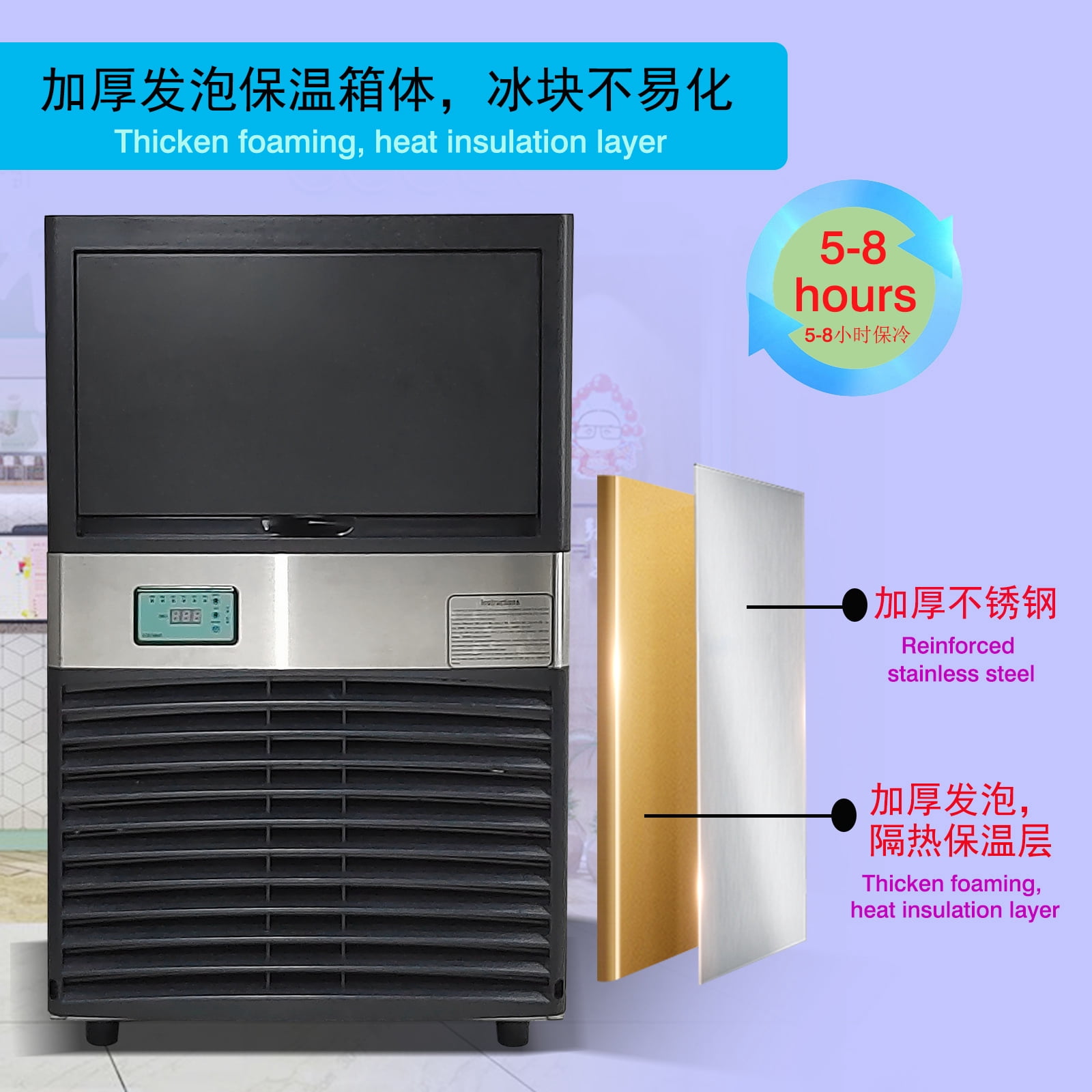 Kolice Commercial Auto Ice Machine Ice Maker Ice Cube Machine-165 LBS/Day for Home,Hotel,Bars,Cafes,Restaurant,Ice Cream Store
