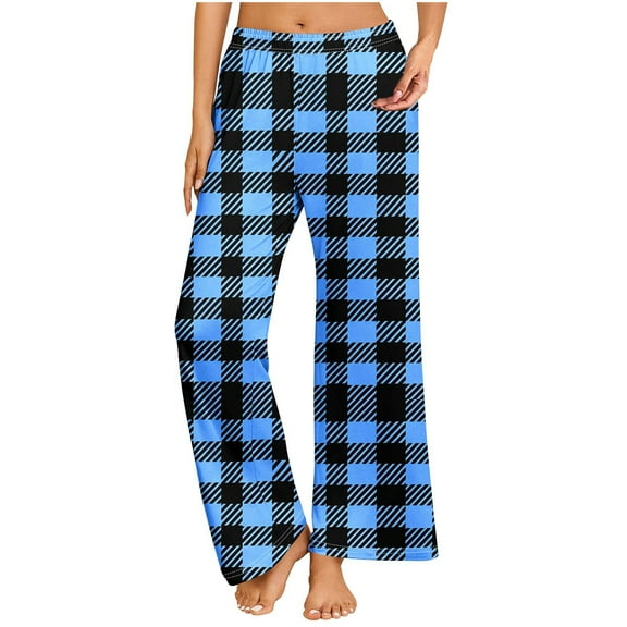 Diufon Pajama Pants for Women Soft Cotton Wide Leg Loose Long Sleep Plaid Pants Casual Home Bottoms Trousers