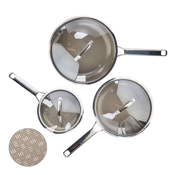 Ktaxon Pure Titanium Frying Pan Set Nonstick Tri Ply Skillet with Glass Lid Cookware 3 Piece 8 10 12 Inch