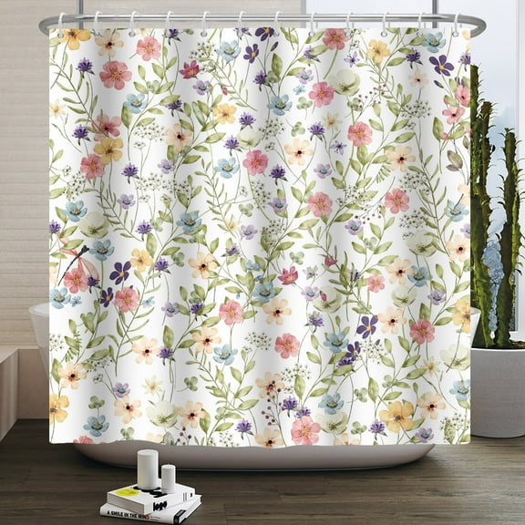 Pbobriich Spring Floral Shower Curtain,Colorful Wildflowers Fabric Bath Curtain for Bathroom 72Wx72L inch