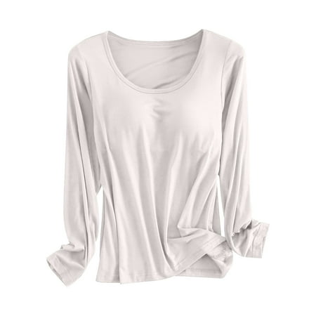 Women s With Bra Cup And Cup Integrated Solid Color Minimalist Women s Bottom Long Sleeved Shirt And Underwear  Maternity Nursing Sleepwear Sets with Side Panels