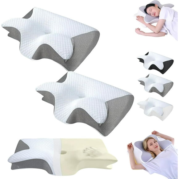 Airway Pro Sleep Apnea Pillow, Airway Pro Pillow, Breathable and Not Stuffy, Premium Memory Foam Pillows, Ergonomic Pillows Side Sleeper, for Side, Back, Stomach Sleepers (2pcs Gray)
