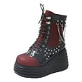 thumbnail image 3 of Leozcaa Platform Ankle Boots for Women Chunky High Heel Booties Goth Round Toe Lace Up Wedges Combat Boots, 3 of 9