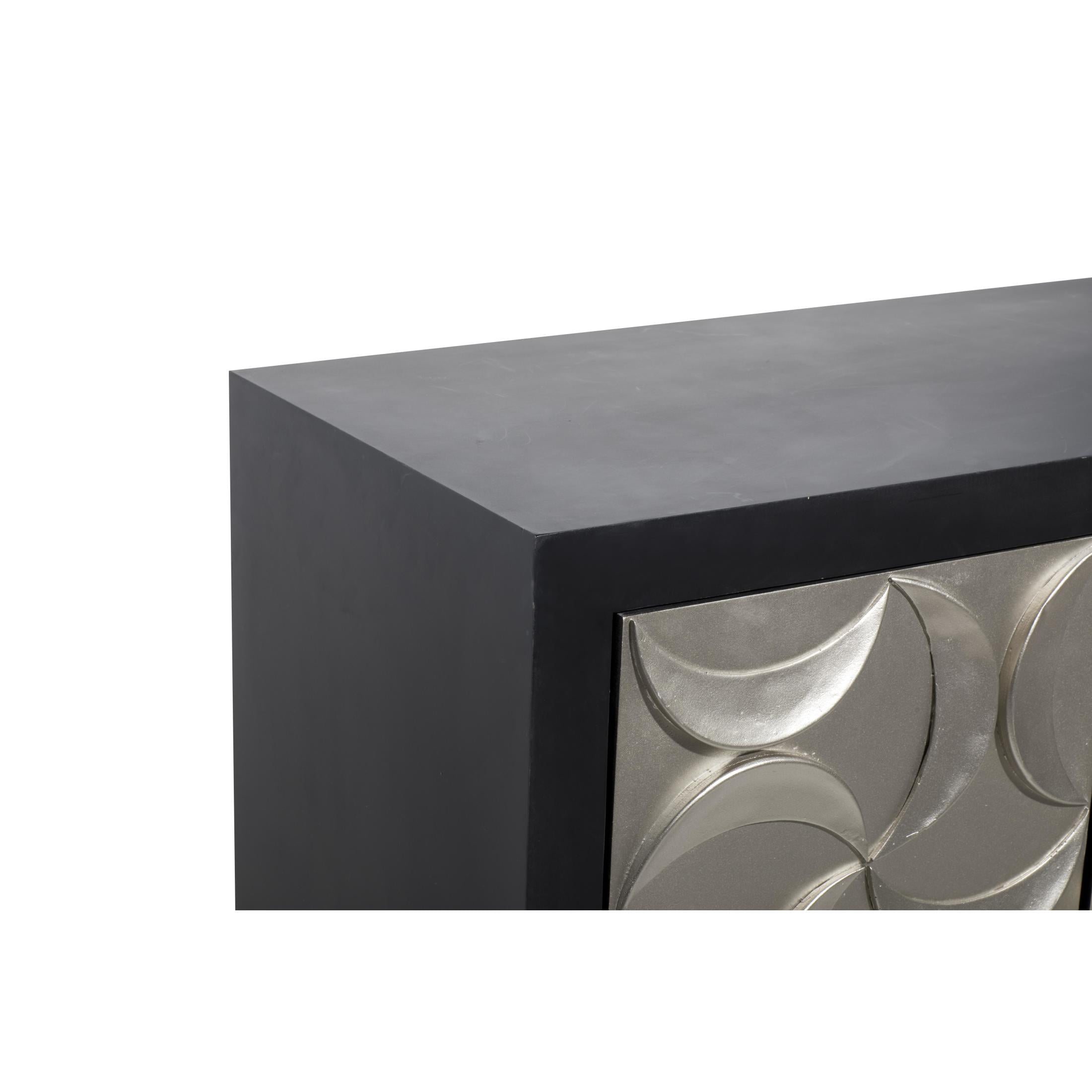 DecMode Modern Wood 3 Door Cabinet with Black/Silver Finish and Crescent Moon Design, 47"W x 32"H