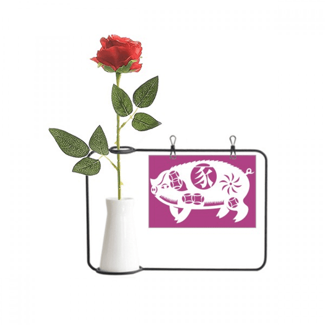 Year Of Pig Animal China Zodiac Pattern Artificial Rose Flower Hanging Vases Decoration Bottle
