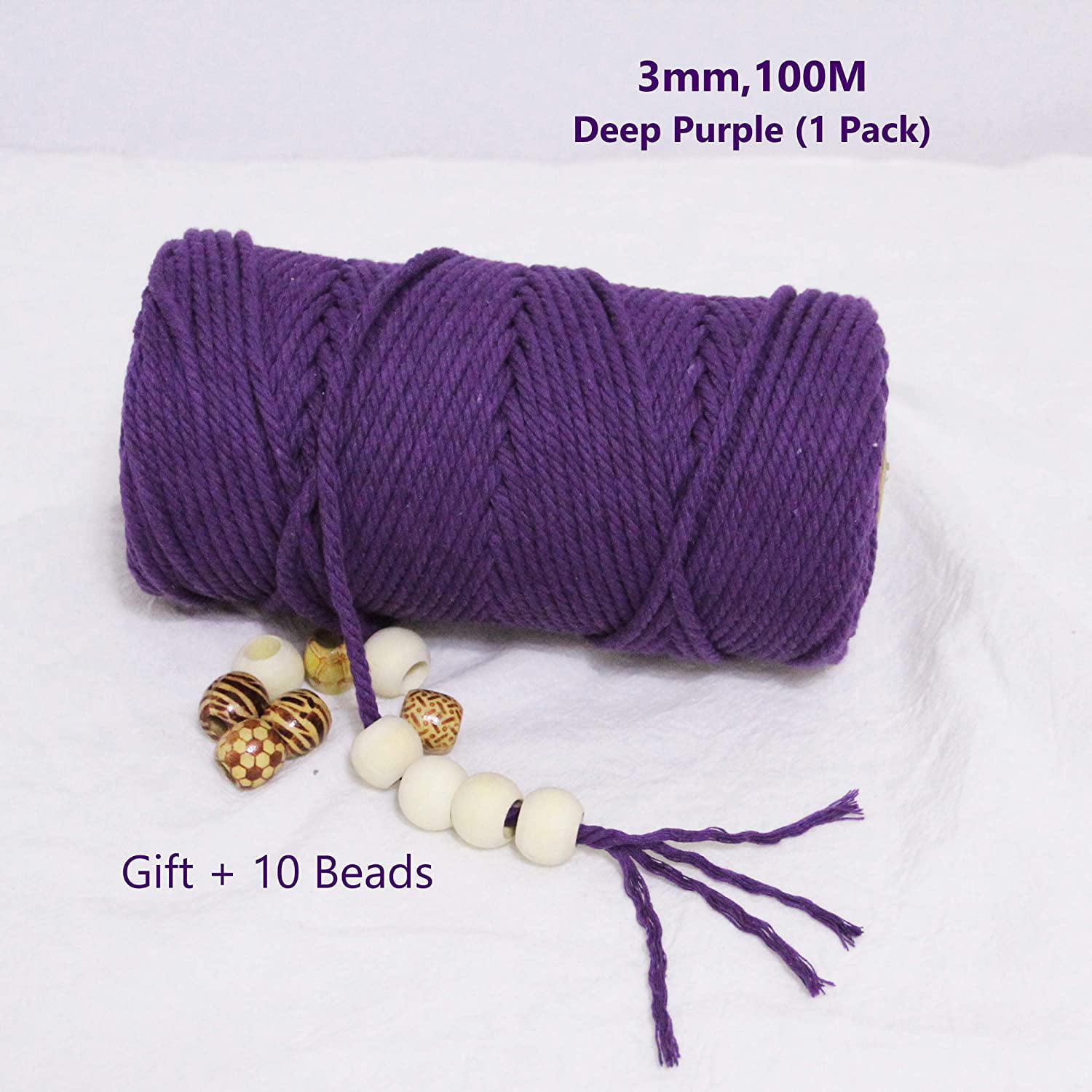 Macrame Cord 3mm 109 Yards Deep Purple 1 Pack,Natural Cotton Rope for Colored Macrame Knitting 4 Strands Twist Cotton Rope Macrame 3mm for Beginner Handmade Colored Wall Hanging Weaving Tapestry 