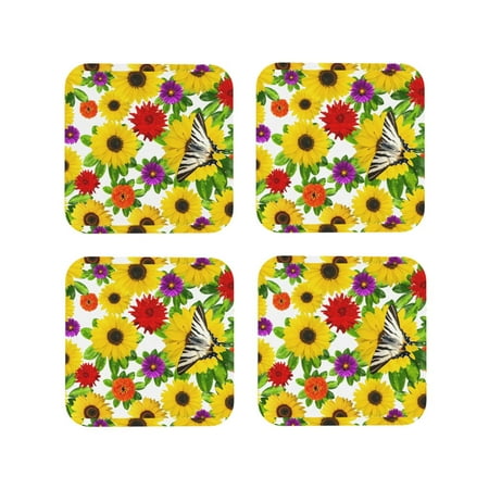 

Vsdgher Tiger Swallowtail On Flowers Leather Coasters for Drinks Durable Drink Coasters 4 Set for Tabletop Protection Luxurious Home Décor and Housewarming Gift-Square