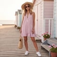 thumbnail image 5 of Women's Vertical Striped Dress, Casual Sleeveless Zip-up V Neck Mini Dress, Ruffle Hem Shift Summer Sundress with Pockets, 5 of 7