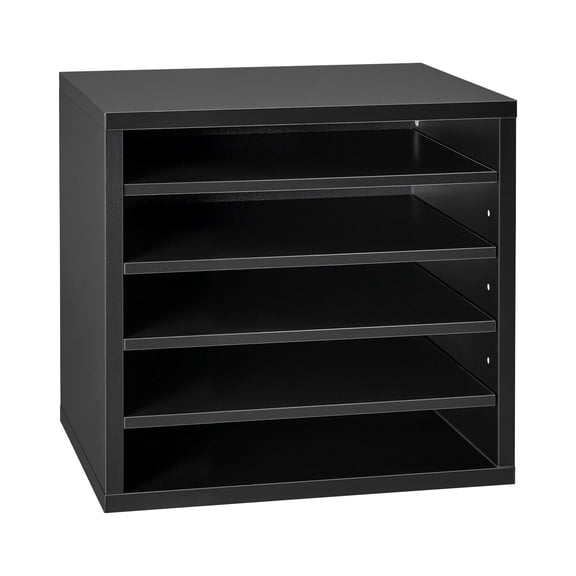 5-Compartment Literature Organizer, Wooden Adjustable Shelves, Countertop for Office Home Classroom Files & Paper, Black