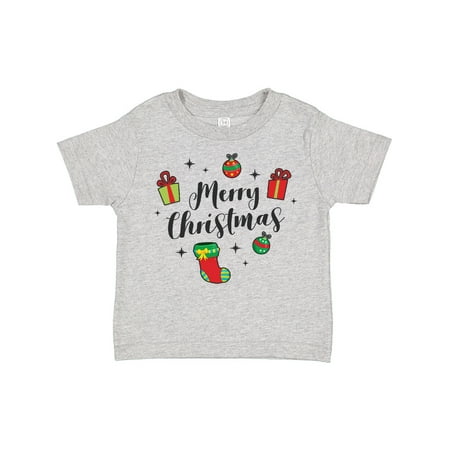 

Inktastic Merry Christmas with Presents Ornaments and Stocking Gift Toddler Boy or Toddler Girl T-Shirt